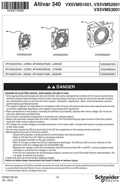 schneider施耐德Instruction Sheet - ATV340 Fan Kit_ VX5VMS1001_ 2001_ 3001